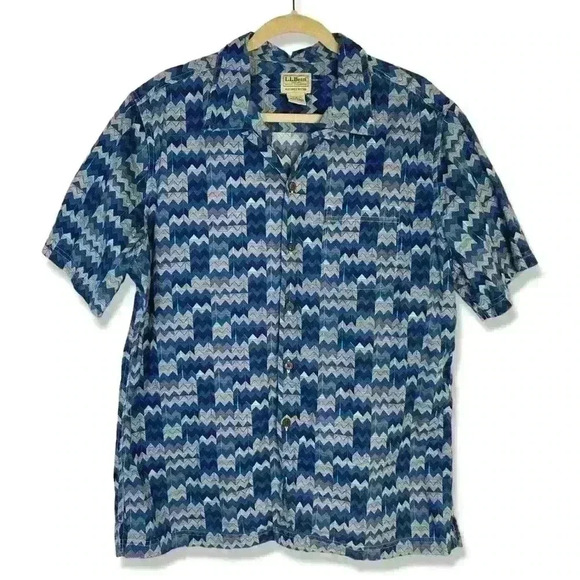 L.L. Bean Men’s Geometric Zig Zag Print Short Sleeve Top - Picture 1 of 7